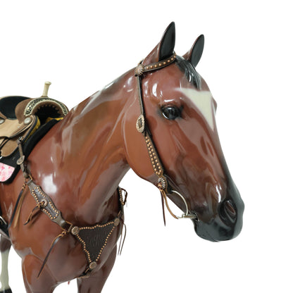 MOUSM Argentina Cow Leather Headstall and Breast Collar Set - Western Horse Tack Set Gladiator Style Breast Collar Decorated with Brown Alligator Skin Texture, Copper Studs &amp; Sunburst Conchos