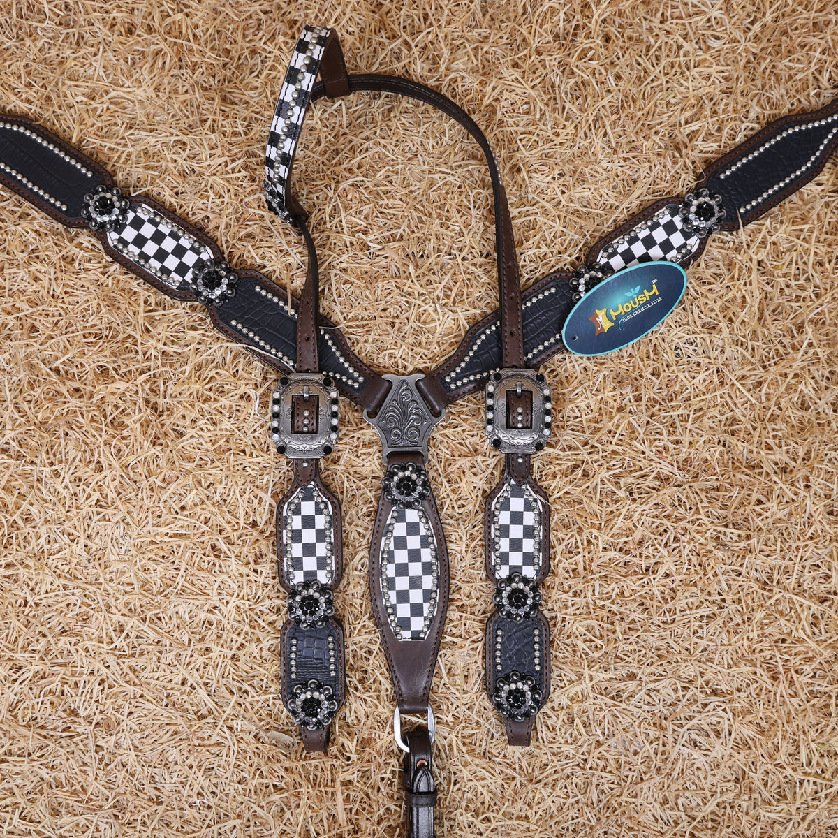 Black Alligator Texture and Checkered Horse Tack Set