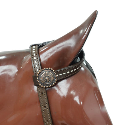 MOUSM Western Headstall Set – Handcrafted from Argentina Cow Leather with Aztec Inlay Breast Collar, Rawhide Buck Stitching Throughout &amp; Native American Conchos