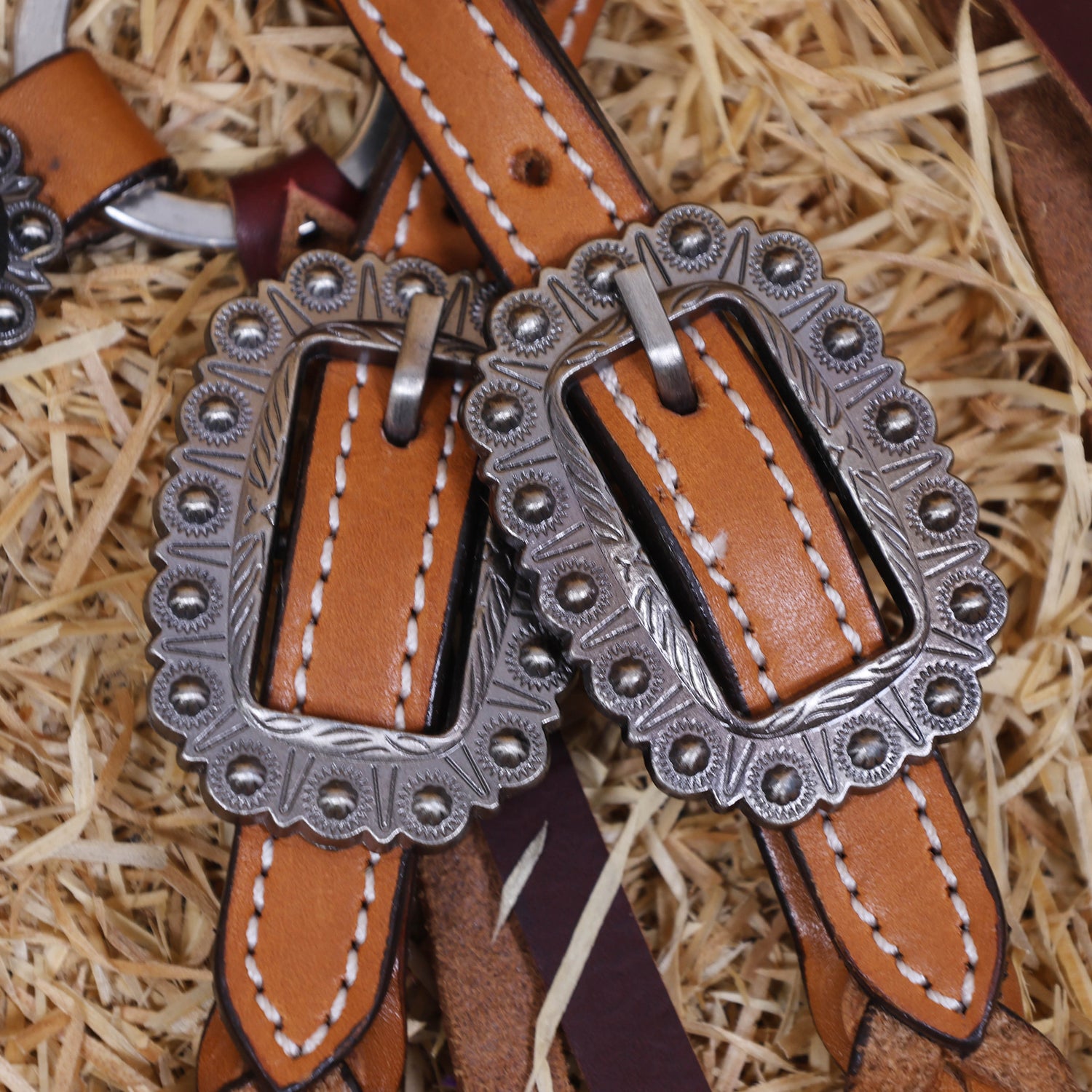 MOUSM Western Headstall and Breast Collar Set – Handcrafted from Genuine Argentina Cow Leather with Braided One-Ear Headstall &amp; Cheek Piece, Stainless Steel Rings Breast Collar, Leather Strings &amp; Congress Conchos