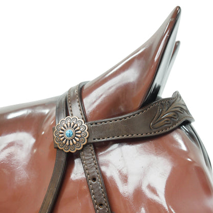 MOUSM Western Browband Headstall and Breast Collar Set – Featuring Hand-Carved Floral Tooling with Turquoise Accents, Feather Hardware on the Cheekpieces, Designer Conchos, and All-Copper Hardware