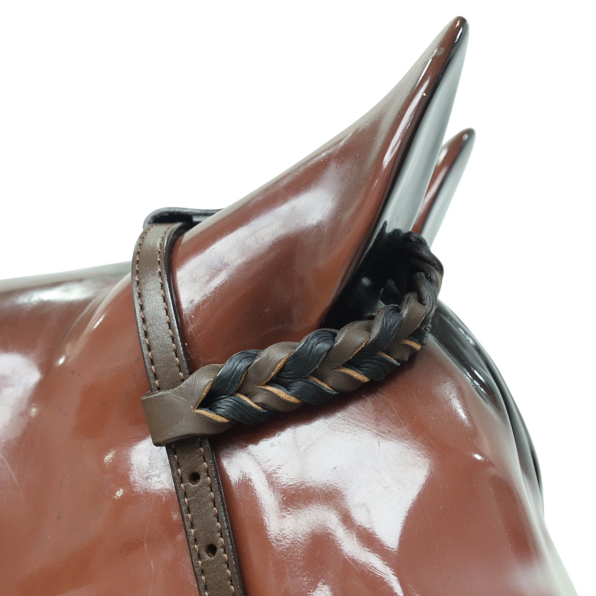 MOUSM Western Horse Tack Set – Argentina Cow Leather Braided One-Ear Headstall and Breast Collar, Featuring Nickel Rings Connected by Leather Strap, and Decorative Silver-Tone Center Plate, All Antique Nickel Hardware