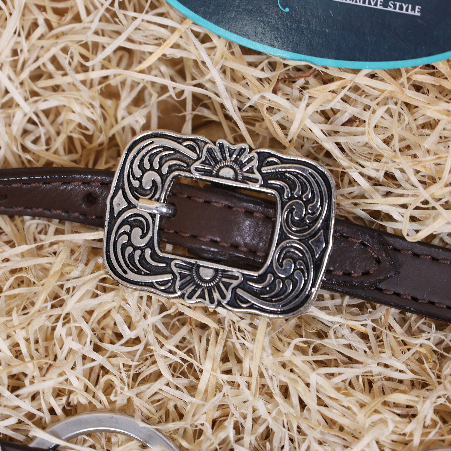 MOUSM Western Horse Tack Set – Argentina Cow Leather Braided One-Ear Headstall and Breast Collar, Featuring Nickel Rings Connected by Leather Strap, and Decorative Silver-Tone Center Plate, All Antique Nickel Hardware