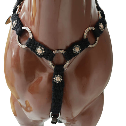 MOUSM Western Headstall Set for Horse - Handcrafted with Genuine Cow Leather Featuring Engraved Copper Rings Connected by Black Mohair, Congress Conchos at Center, All Antique Copper Hardware