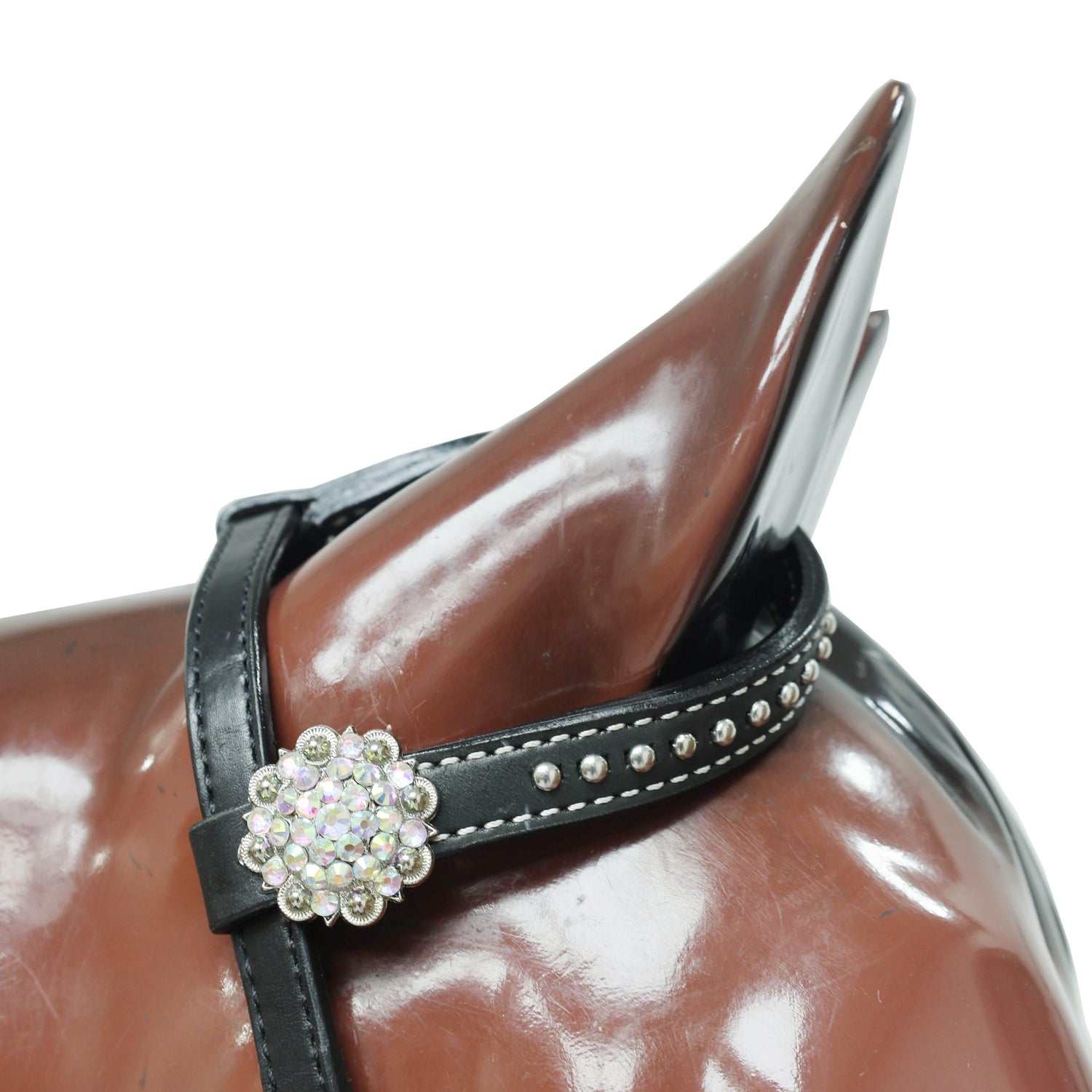 MOUSM Western Headstall and Breast Collar Set – Made with Genuine Argentina Cow Leather, Decorated with Hand-Painted White Angel Wings with Shining AB Stones, and Rhinestone Conchos