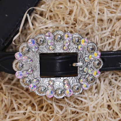 MOUSM Western Headstall and Breast Collar Set – Made with Genuine Argentina Cow Leather, Decorated with Hand-Painted White Angel Wings with Shining AB Stones, and Rhinestone Conchos
