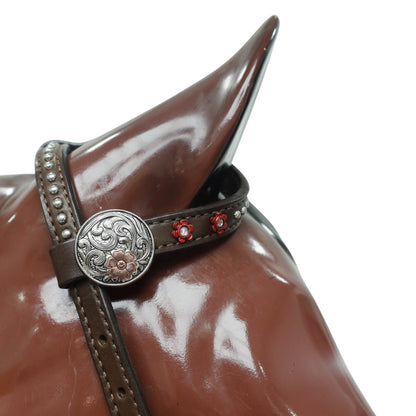 MOUSM Western Horse Headstall and Breast Collar Set – Made from Genuine Argentina Cow Leather, Decorated with Hand-Painted Cactus and Floral Carving, Featuring a Flower-Engraved Concho on One-Ear, Designed to Fit Average Full-Size Horses