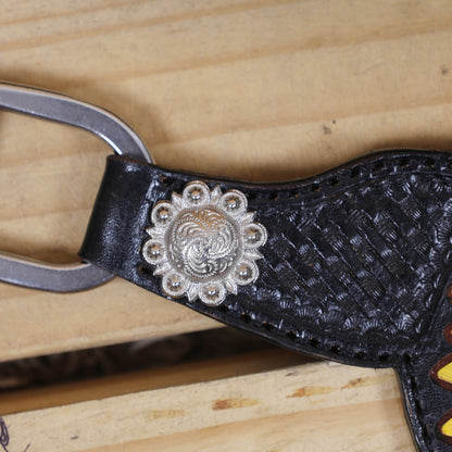 MOUSM Leather Western Headstall Set – Crafted from Genuine Argentina Cowhide with Hand-Painted Sunflower Carving, Rope Basket Weave Tooling, and Nickel Engraved Berry Conchos