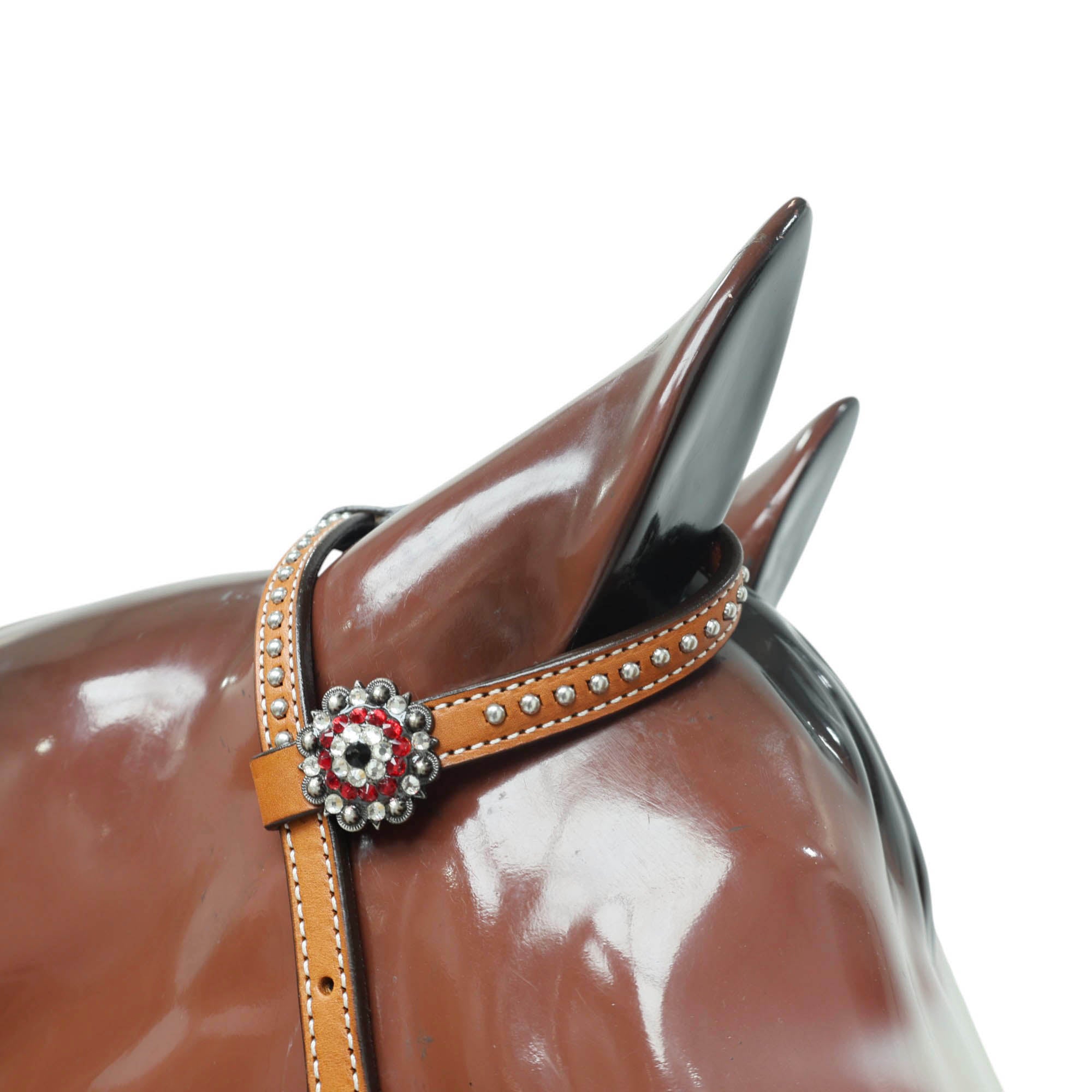 MOUSM Western Horse Headstall and Breast Collar Set – Crafted from Genuine Argentina Cow Leather with Carved and Hand-Painted Playing Cards, Rope Basket Weave Tooling, Silver Studs, and Rhinestone Berry Conchos