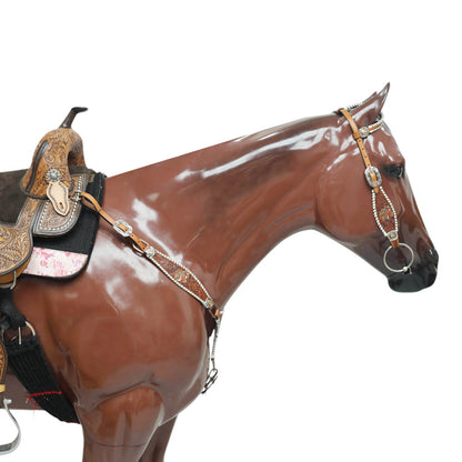 Western Headstall and Breast Collar Set Handcrafted from Argentina Cow Leather, Engraved Horse Head with Hand Painted Sunflower, Rawhide Whip Stitching, and Horse Head Conchos MOUSM