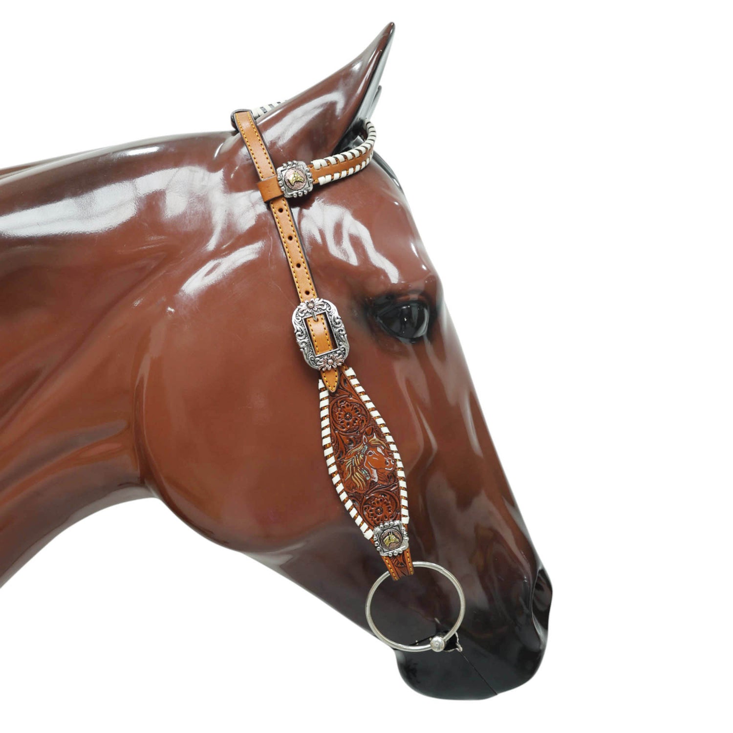 Western Headstall and Breast Collar Set Handcrafted from Argentina Cow Leather, Engraved Horse Head with Hand Painted Sunflower, Rawhide Whip Stitching, and Horse Head Conchos MOUSM