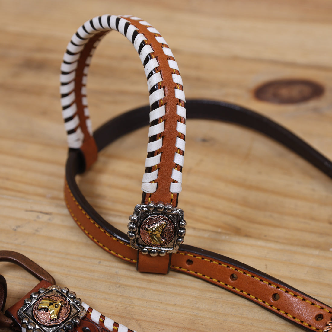MOUSM Western Headstall and Breast Collar Set – Handcrafted from Argentina Cow Leather, Engraved Horse Head with Hand-Painted Sunflower, Rawhide Whip Stitching, and Horse Head Conchos