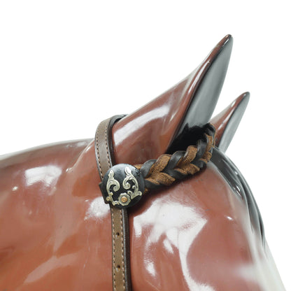 MOUSM Western Horse Headstall Set – Leather-Braided One-Ear and Cheekpieces, Featuring Engraved Rings Connected by Leather Strap with Engraved Concho on the Breast Collar