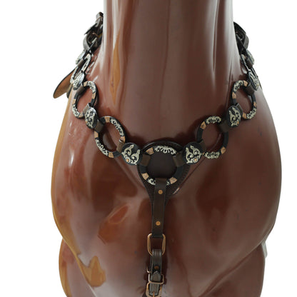MOUSM Western Horse Headstall Set – Leather-Braided One-Ear and Cheekpieces, Featuring Engraved Rings Connected by Leather Strap with Engraved Concho on the Breast Collar