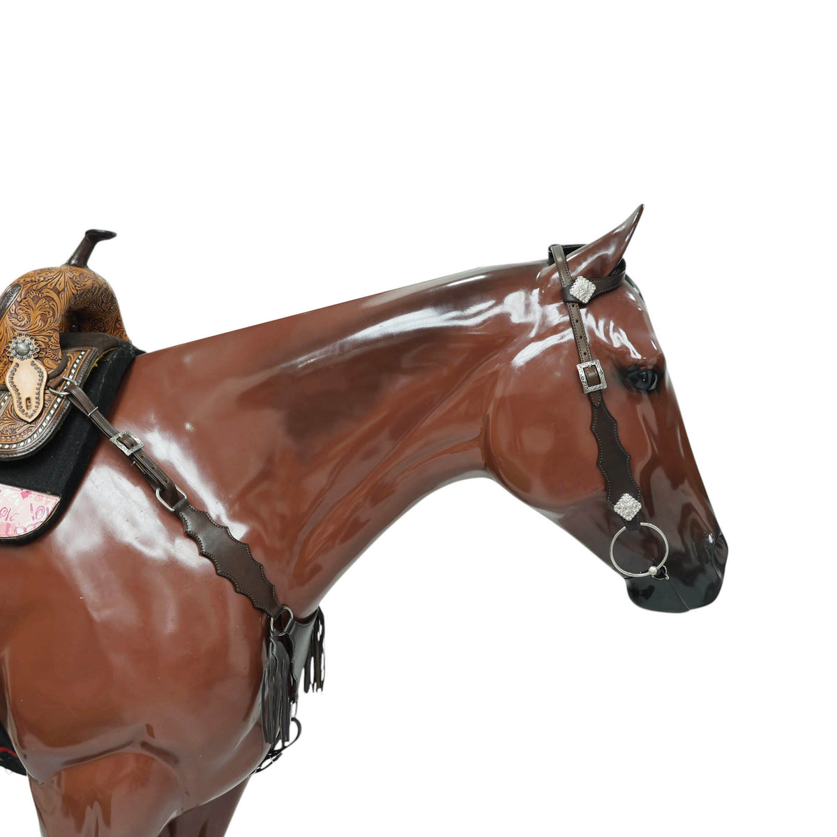 Smooth Brown Leather and Strings Two Ear Headstall Breast Collar