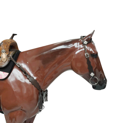 Western Breast Collar and Headstall Sets with Smooth Brown  Leather Finish, Strings on Gladiator Style Breast Collar with Plain Premium Hardware MOUSM