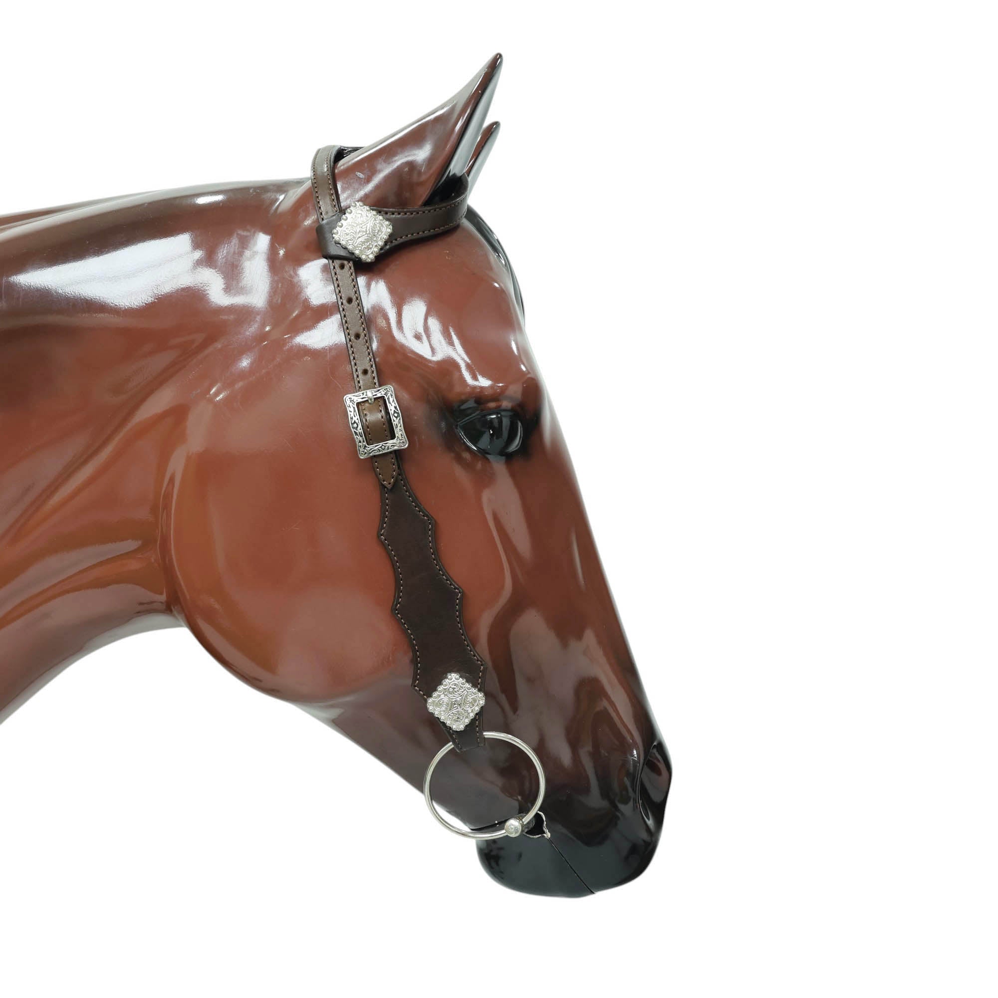 Western Breast Collar and Headstall Sets with Smooth Brown  Leather Finish, Strings on Gladiator Style Breast Collar with Plain Premium Hardware MOUSM