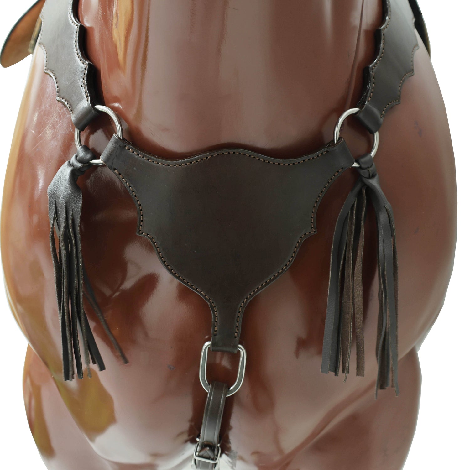 Western Breast Collar and Headstall Sets with Smooth Brown  Leather Finish, Strings on Gladiator Style Breast Collar with Plain Premium Hardware MOUSM