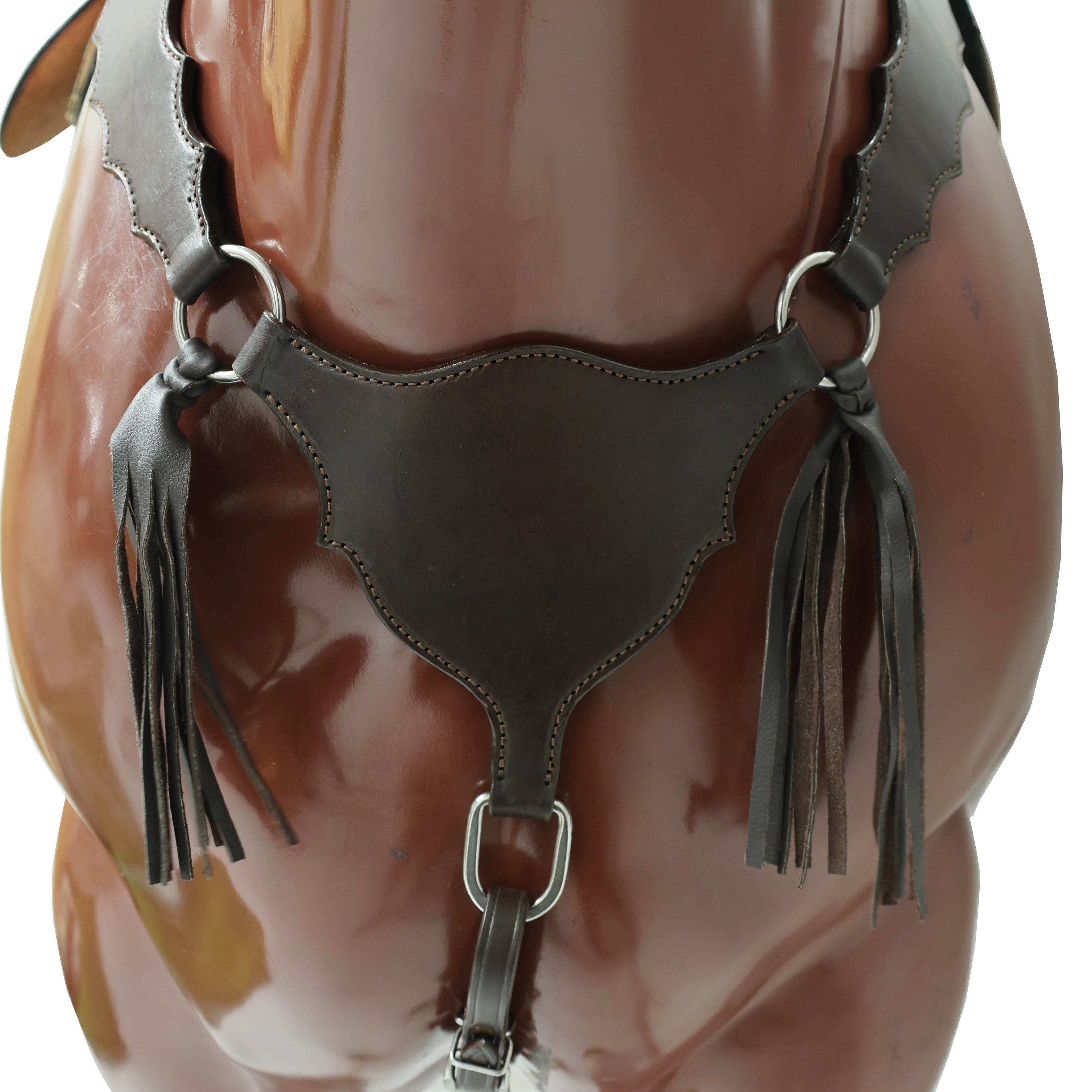 Western Breast Collar and Headstall Sets with Smooth Brown  Leather Finish, Strings on Gladiator Style Breast Collar with Plain Premium Hardware MOUSM