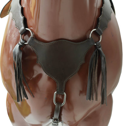 Western Breast Collar and Headstall Sets with Smooth Brown  Leather Finish, Strings on Gladiator Style Breast Collar with Plain Premium Hardware MOUSM