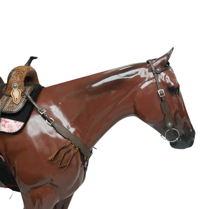 Western Headstall Leather Tack Set Decorated with Smart Plain Style Brown Leather Set with Cherry Braided Leashes on Breast Collar MOUSM