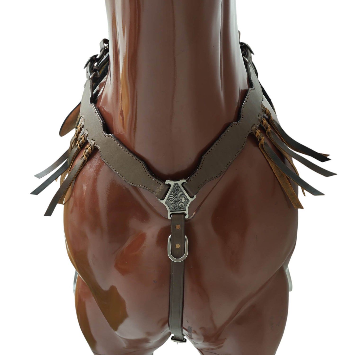 Western Headstall Leather Tack Set Decorated with Smart Plain Style Brown Leather Set with Cherry Braided Leashes on Breast Collar MOUSM