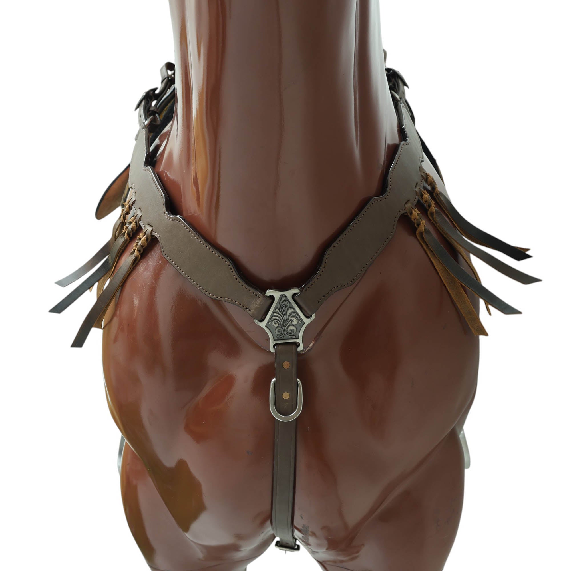 Western Headstall Leather Tack Set Decorated with Smart Plain Style Brown Leather Set with Cherry Braided Leashes on Breast Collar MOUSM