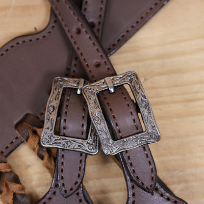 Western Headstall Leather Tack Set Decorated with Smart Plain Style Brown Leather Set with Cherry Braided Leashes on Breast Collar MOUSM