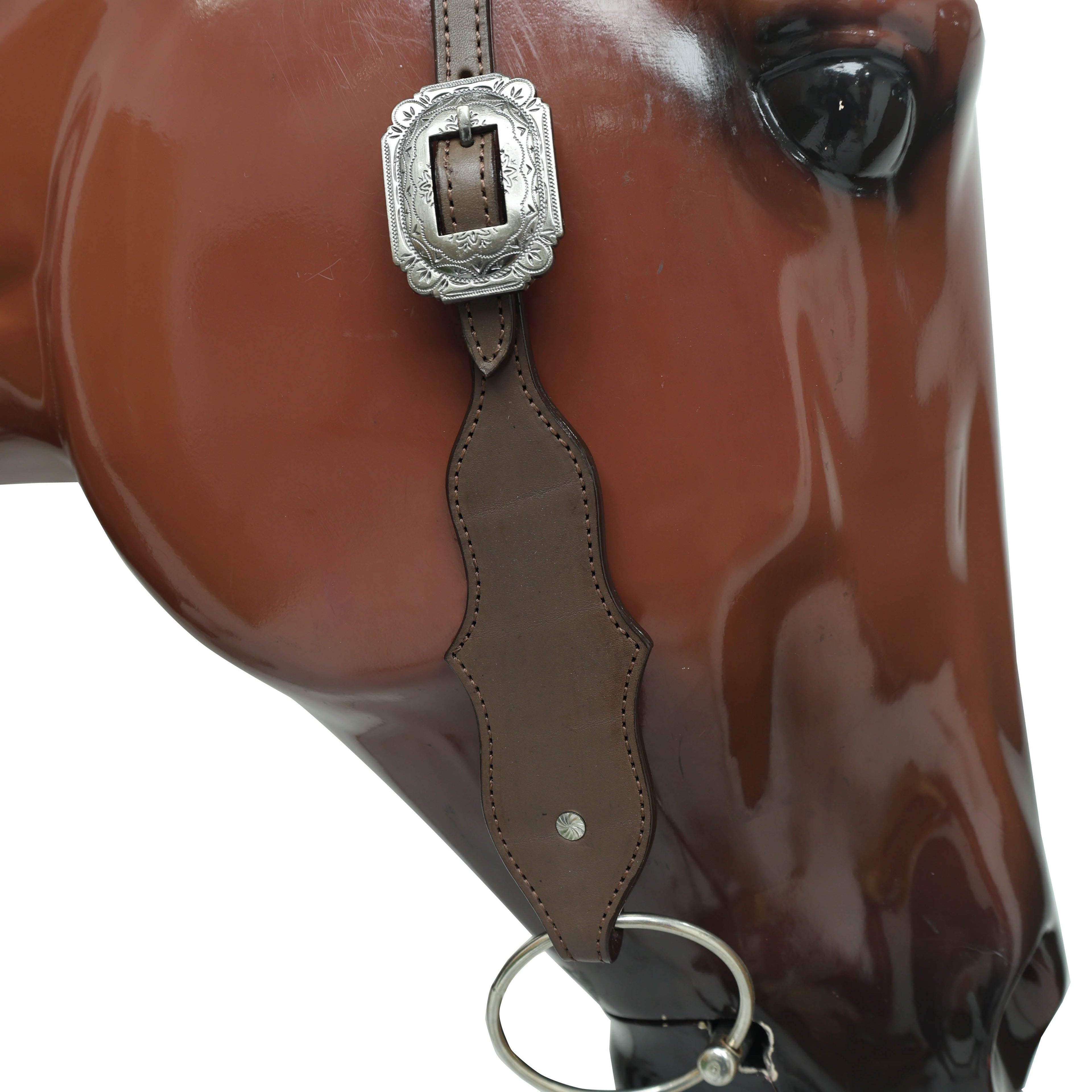Western Headstall and Breast Collar Set, Smart Plain Brown Leather with Antique Nickel Hardware MOUSM
