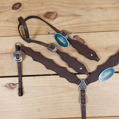Western Headstall and Breast Collar Set, Smart Plain Brown Leather with Antique Nickel Hardware MOUSM