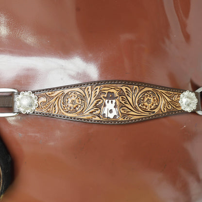 Western Headstall and Breast Collar Set Halloween Ghost Engraving and Painted Gladiator Style Breast Collar with Silver Studs MOUSM