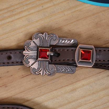 Western Horse Headstall Set Decorated with Alligator Skin Textured Leather Inlay, Carved Playing Card, Dice, and Poker Chips with Leather Leashes MOUSM