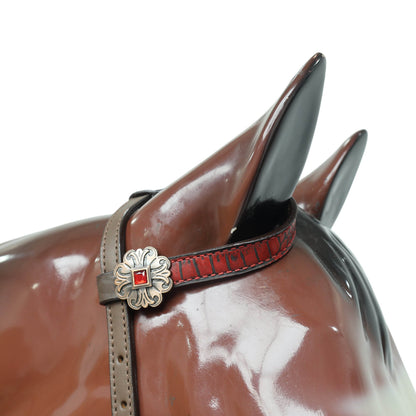 Western Horse Headstall Set Decorated with Alligator Skin Textured Leather Inlay, Carved Playing Card, Dice, and Poker Chips with Leather Leashes MOUSM
