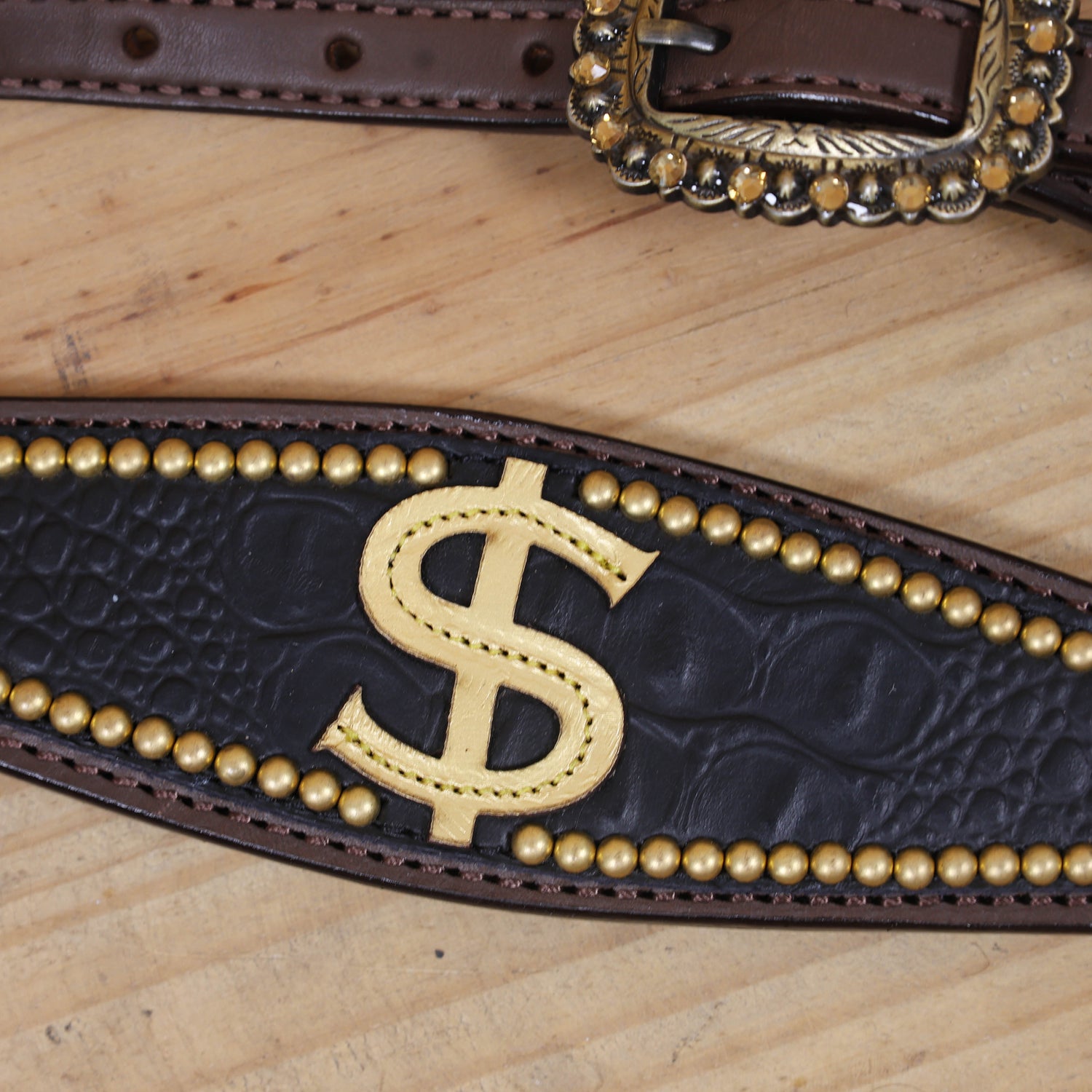 Western Horse Headstall Sets Millionaire Theme with 3D Golden Dollar Signs, Golden Studs, Dazzle Stone Work on Gladiator Breast Collar MOUSM