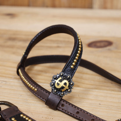 Western Horse Headstall Sets Millionaire Theme with 3D Golden Dollar Signs, Golden Studs, Dazzle Stone Work on Gladiator Breast Collar MOUSM