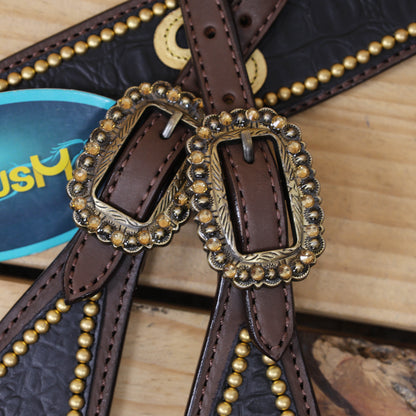 Western Horse Headstall Sets Millionaire Theme with 3D Golden Dollar Signs, Golden Studs, Dazzle Stone Work on Gladiator Breast Collar MOUSM