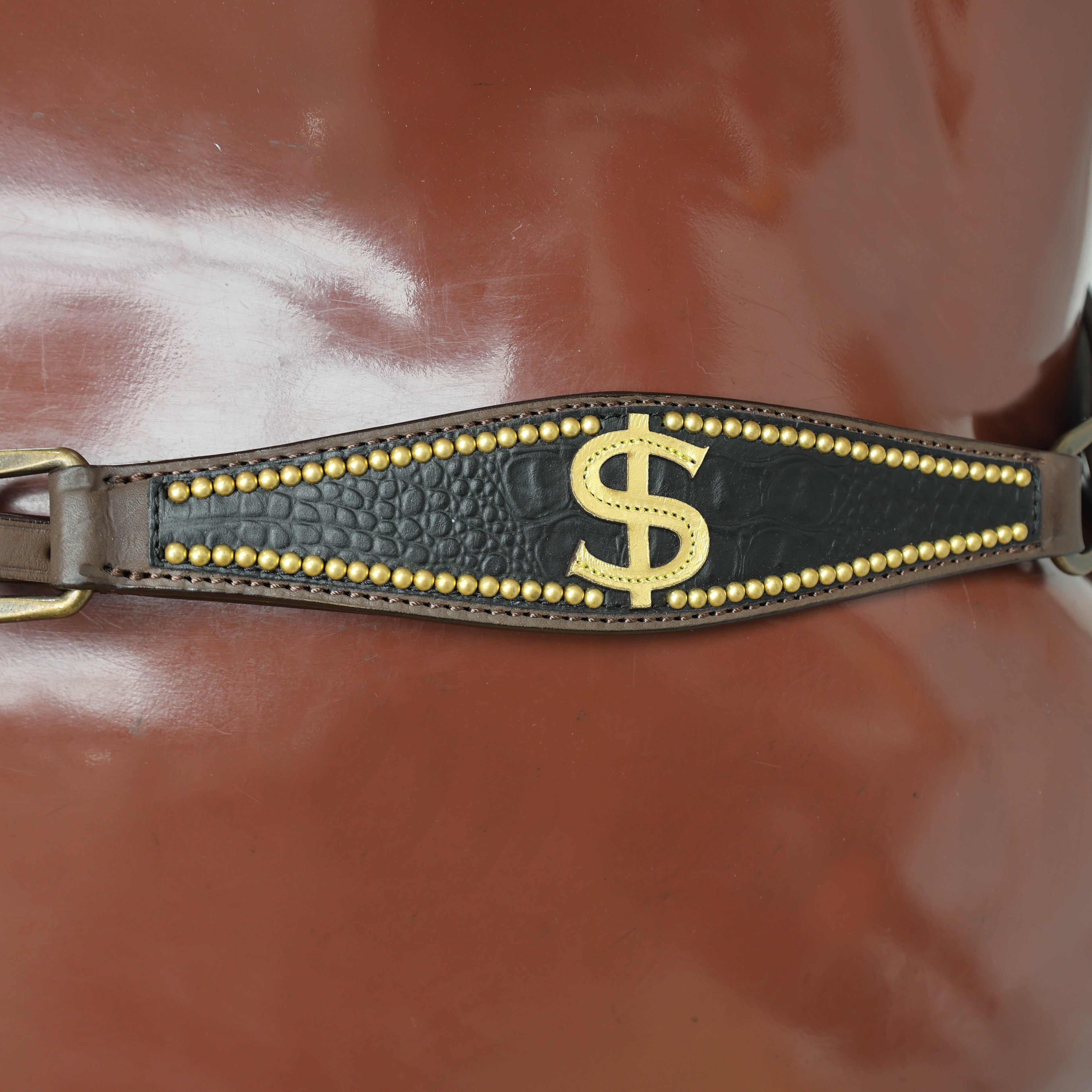 Western Horse Headstall Sets Millionaire Theme with 3D Golden Dollar Signs, Golden Studs, Dazzle Stone Work on Gladiator Breast Collar MOUSM
