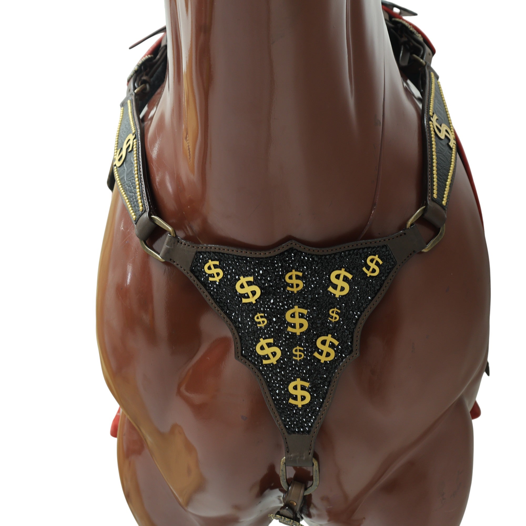 Western Horse Headstall Sets Millionaire Theme with 3D Golden Dollar Signs, Golden Studs, Dazzle Stone Work on Gladiator Breast Collar MOUSM