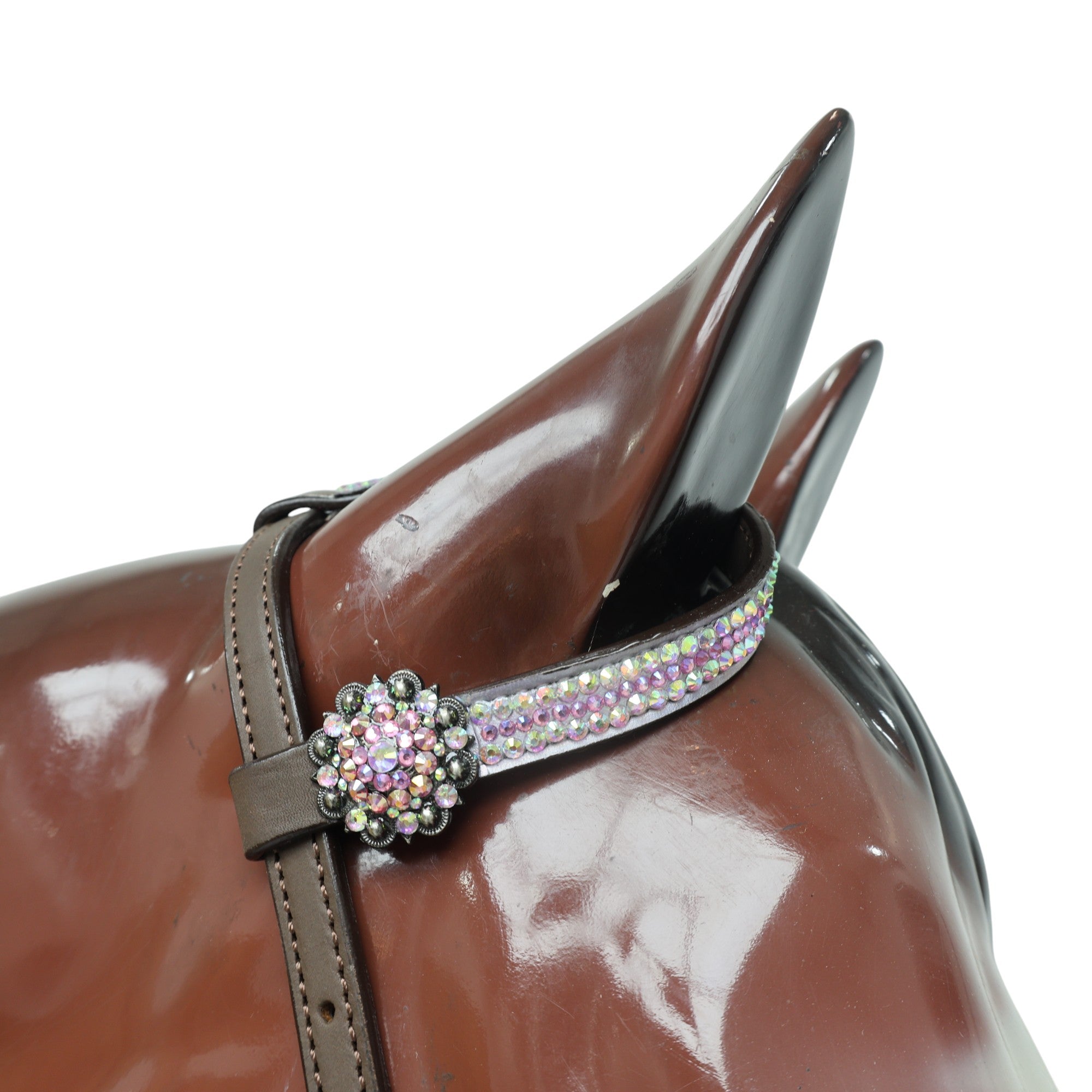 Western Horse Tack Set Decorated with Butterfly Print with Dazzle Pink and AB Stone Work on Gladiator Style Breast Collar and Rhinestone Berry Conchos MOUSM