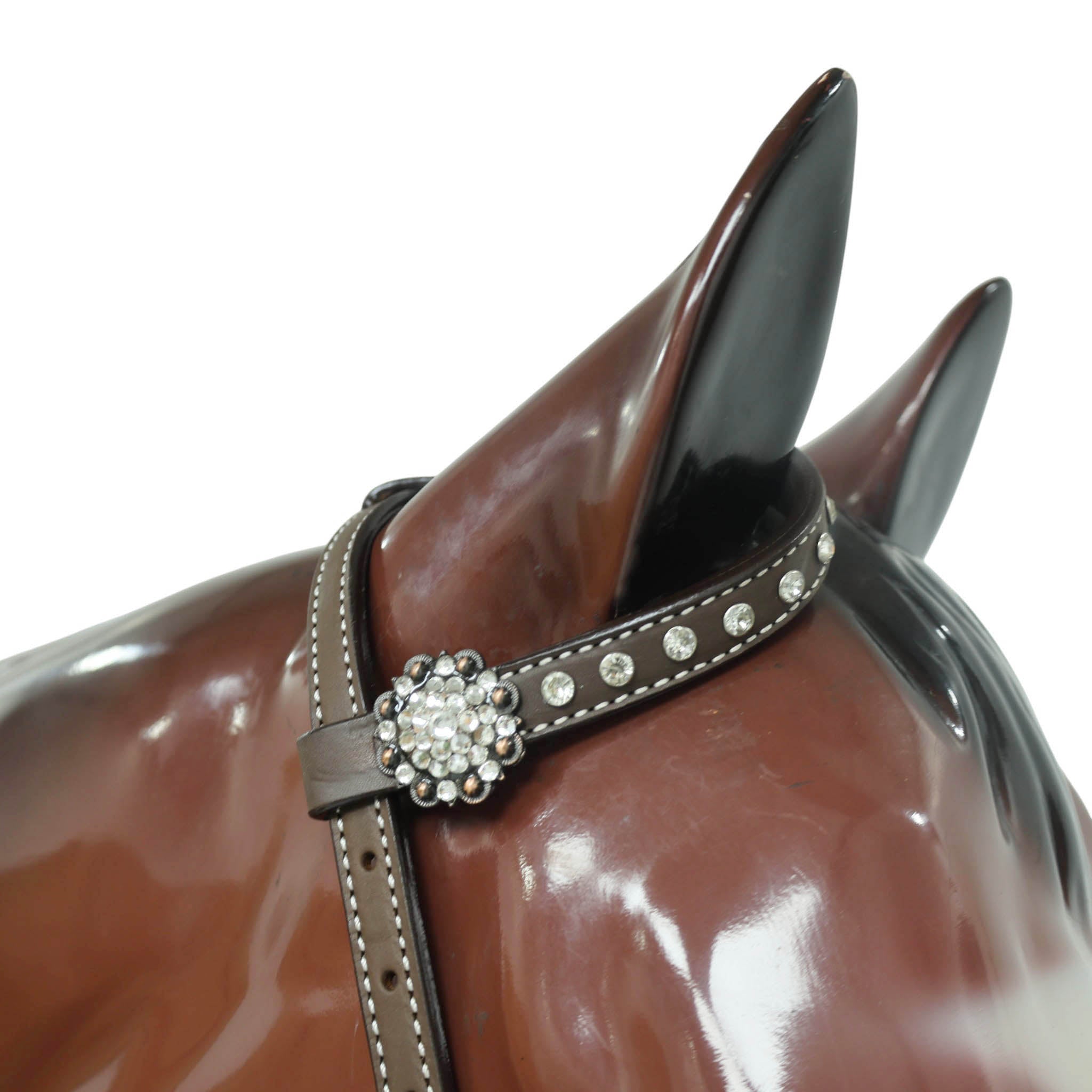 Western Headstall and Breast Collar Set with Leather Filigree Design, Clear Stones and Turquoise Lining Base, Rhinestone Berry Conchos MOUSM