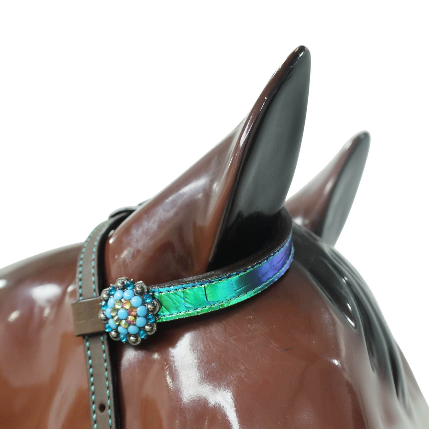 Western Leather Headstall Tack Set Decorated with Holographic Alligator Print, Horse, Sunflower, and Cactus Scenery Printed Gladiator Breast Collar MOUSM
