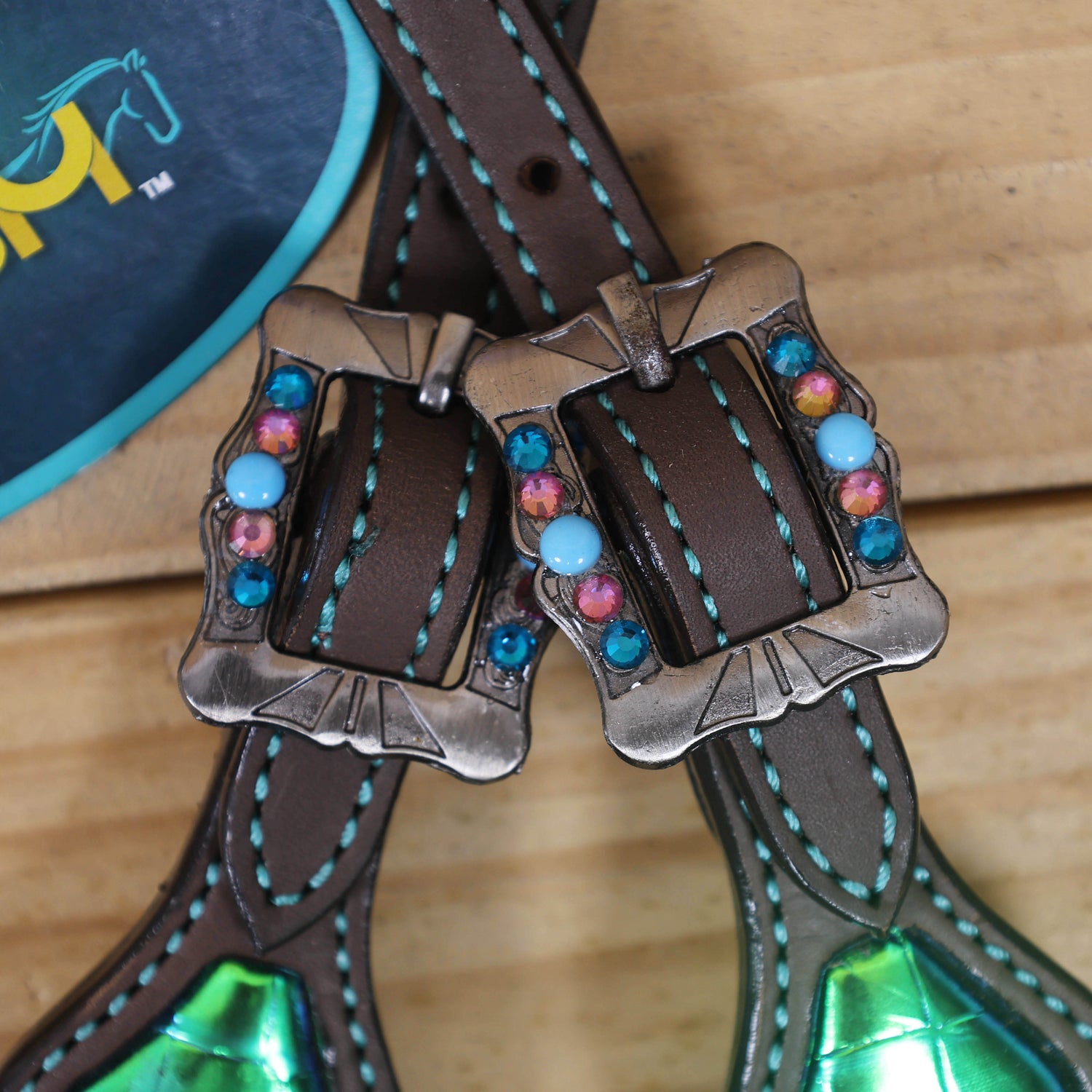 Western Leather Headstall Tack Set Decorated with Holographic Alligator Print, Horse, Sunflower, and Cactus Scenery Printed Gladiator Breast Collar MOUSM