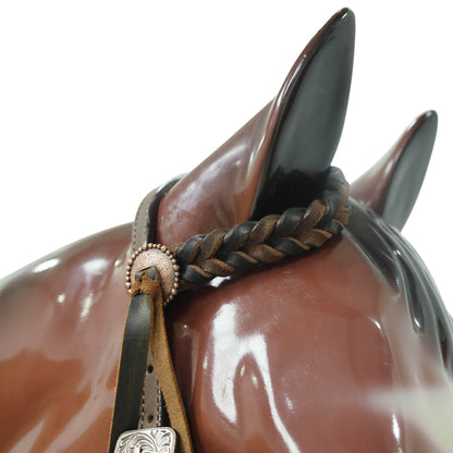 Western Leather Ring Headstall and Breast Collar Set with Two-Tone Rings and Raw Leather Fringe, Braided One Ear and Cheekpiece MOUSM