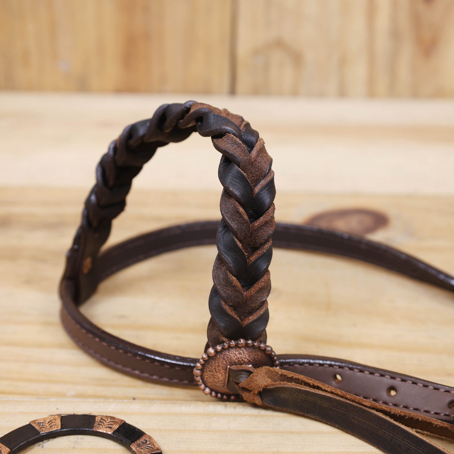 Western Leather Ring Headstall and Breast Collar Set with Two-Tone Rings and Raw Leather Fringe, Braided One Ear and Cheekpiece MOUSM