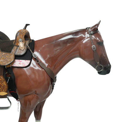 Western Horse Tack Set Handcrafted Smart Plain Brown Argentina Cow Leather, One Ear Headstall with Engraved Nickel Berry Concho MOUSM