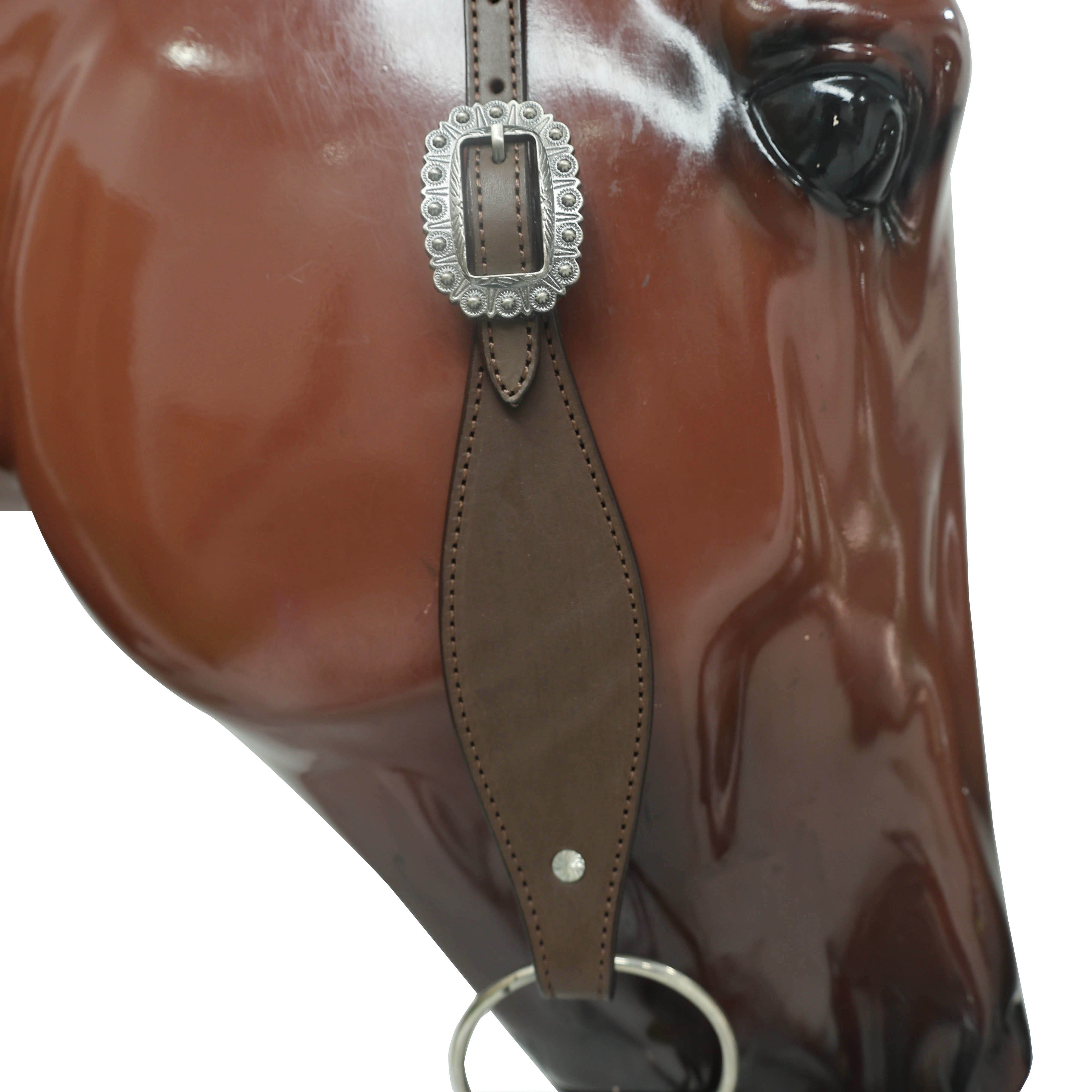 Western Horse Tack Set Handcrafted Smart Plain Brown Argentina Cow Leather, One Ear Headstall with Engraved Nickel Berry Concho MOUSM