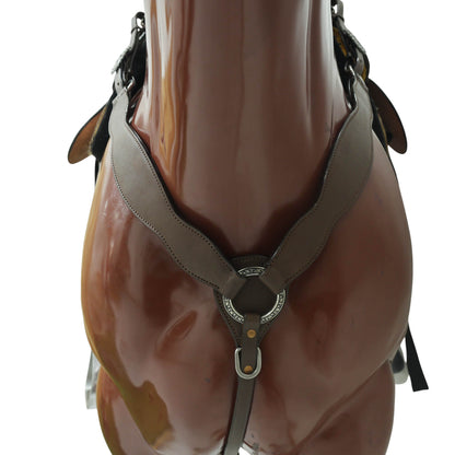 Western Horse Tack Set Handcrafted Smart Plain Brown Argentina Cow Leather, One Ear Headstall with Engraved Nickel Berry Concho MOUSM