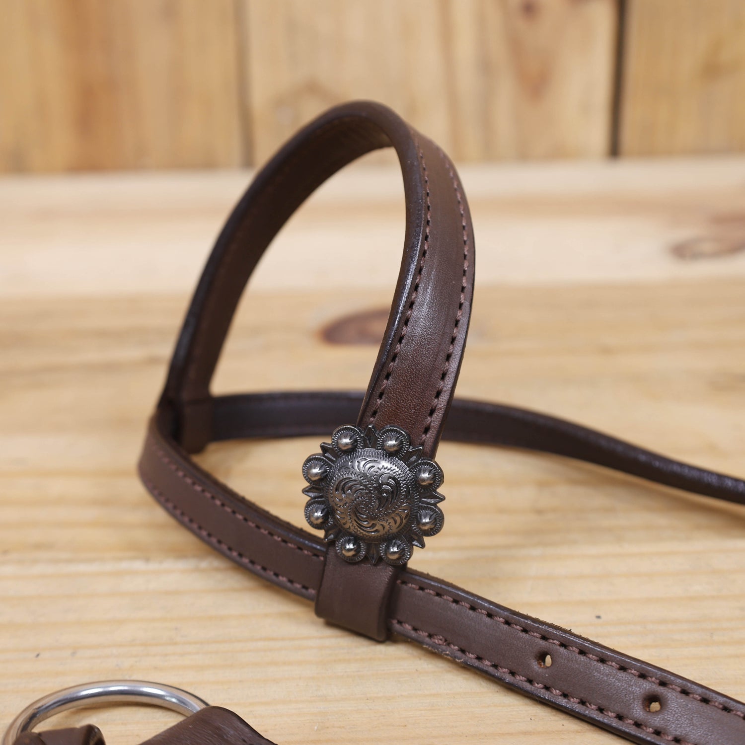 Western Horse Tack Set Handcrafted Smart Plain Brown Argentina Cow Leather, One Ear Headstall with Engraved Nickel Berry Concho MOUSM