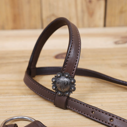 Western Horse Tack Set Handcrafted Smart Plain Brown Argentina Cow Leather, One Ear Headstall with Engraved Nickel Berry Concho MOUSM