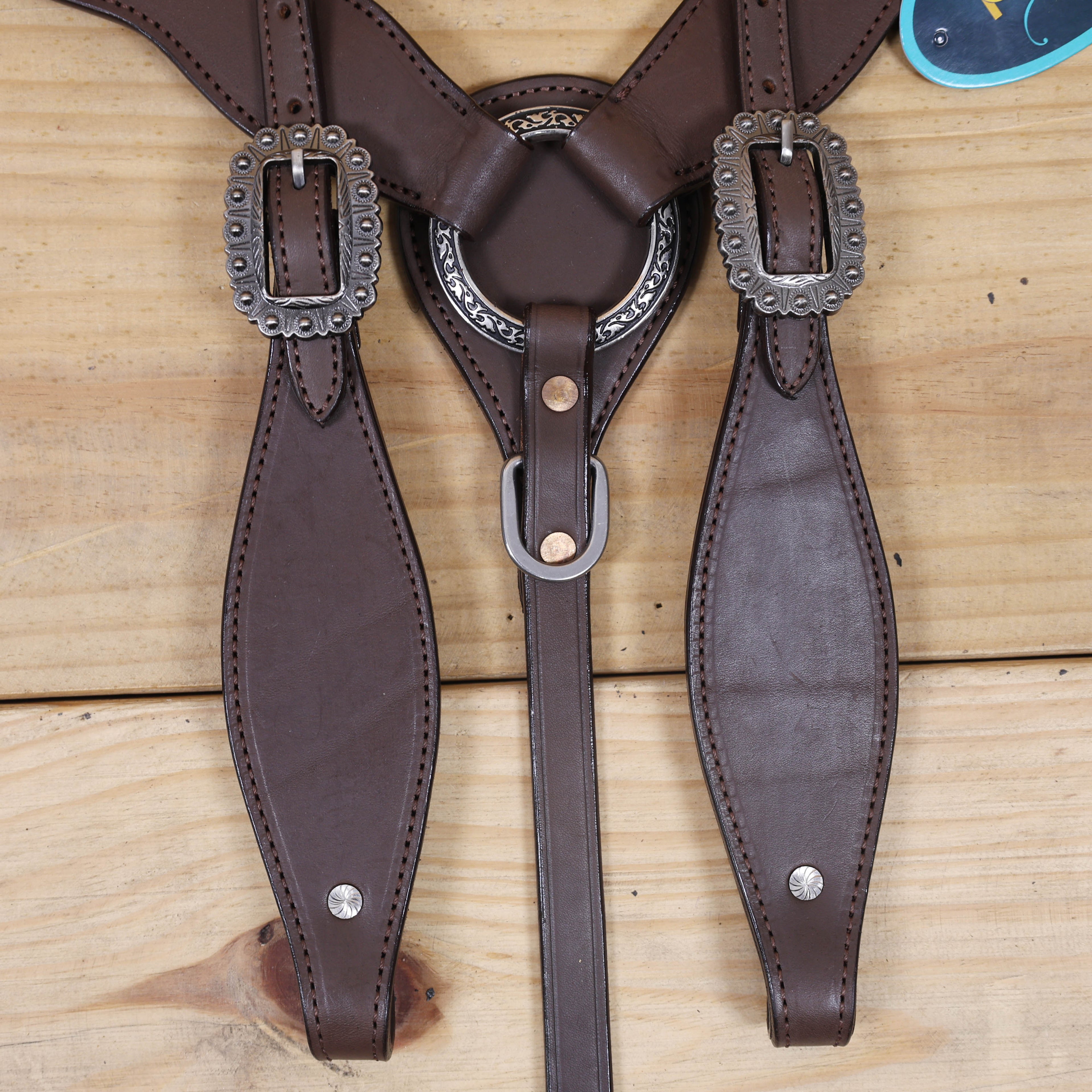 Western Horse Tack Set Handcrafted Smart Plain Brown Argentina Cow Leather, One Ear Headstall with Engraved Nickel Berry Concho MOUSM